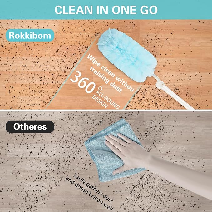 60 Count Heavy Duty Duster Refills for Swiffer, Multisurface 360° Larger Size Dusters with 4X Microfibers, Disposable Dusters for Pet, Cleaning Home, Blinds, Fans, Corners (60 pcs-Blue)