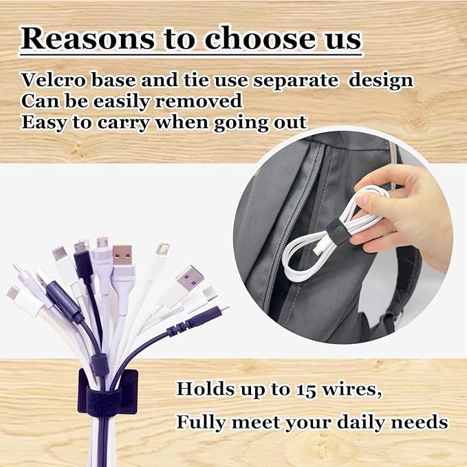 Cable Management Under Desk,Up to 15 Cord,Enhanced Wire Holder. Cord Organizer,Reusable Cord Holder Organizer for Cable Hider Clips Under Table, 20 Pair+1 roll of Velcro Ties (Black, 20 Pair)