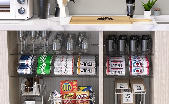 Simple Houseware Assorted Can Organizer for Refrigerator/Pantry, Set of 4, Clear