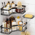 MAXIFFE 3 Pack Corner Shower Caddy with Soap Holder, Large Capacity Sturdy Easy Install No Drilling Stainless Steel Hold 40 LBS Shower Organizer Shelves Rack Storage for Family Renters Bathroom, Black