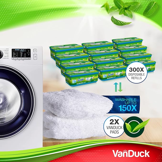 VanDuck Reusable 100% Cotton Mop Pads (16-Pack), Terry Cloth Mop Covers Washable for Wet Mopping and Floor Cleaning (Handle is Not Included)