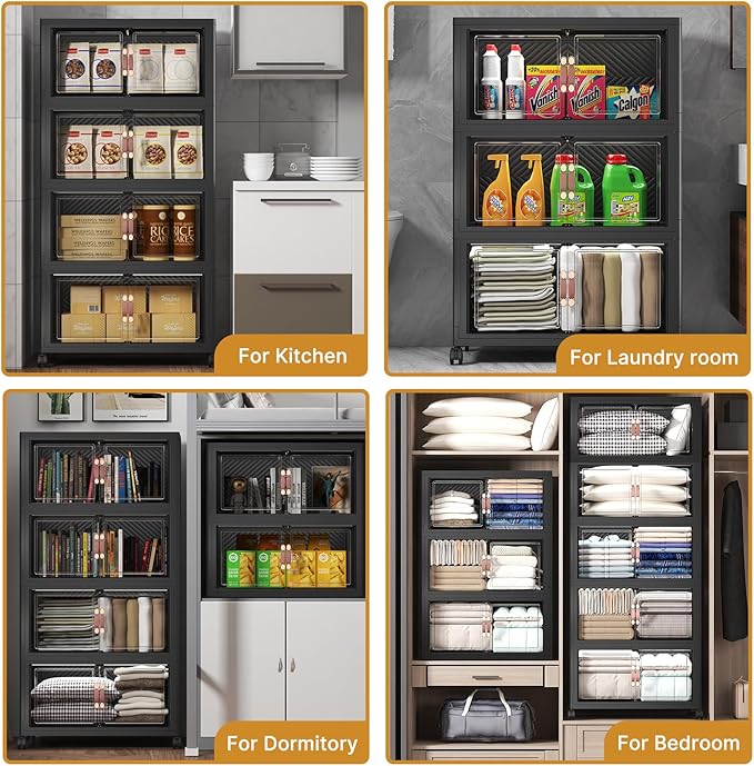 Extra Large Stackable Storage Bins with Lids & Wheels & Door, 896QT-112QT/28GAL*8Pack Foldable Collapsible Closet Organizers, Plastic containers drawers for bedroom Dorm