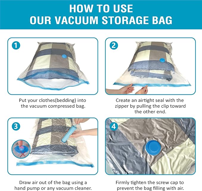 Cozy Essential 10 Pack Vacuum Storage Bags, Space Saver Bags (2J/2L/3M/3S) Compression Storage Bags for Comforters and Blankets, Pillow, Bedding, Vacuum Sealer Bags for Clothes Storage