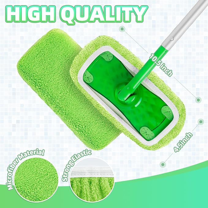 8 Pack Reusable Mop Pads Compatible with Swiffer Sweeper, Coral Fleece Washable Swiffer Mop Pads, Dry & Wet Sweeping Mopping Cloths (Green, Not Included Mop)