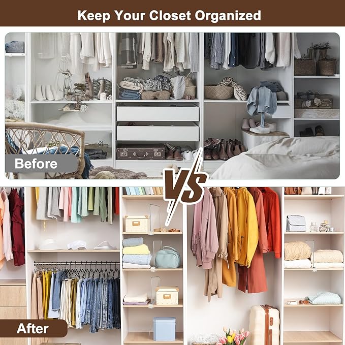 8 Pack Shelf Dividers, Adjustable Shelf Dividers for Closet Organization with Non-Slip Design, Clear Acrylic Shelf Dividers for Clothes, Handbags, Purses, Towels, Bookshelf in Home Organization