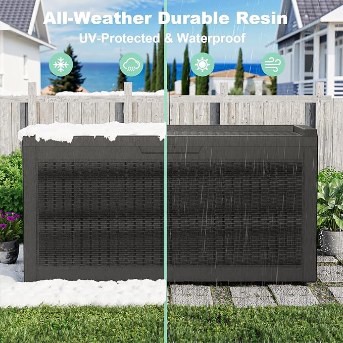 60 GallonOutdoor Storage Box,Resin Deck Boxes Waterproof, IndoorOutdoor Bin for Package Delivery, Patio Cushions, Gardening Tools, Lockable, UV Resistant
