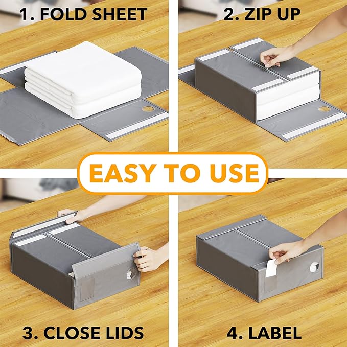 SpaceAid 2 Pack Bed Sheet Organizers and Storage, Foldable Sheet Organizer for Linen Closet, Sheets Set Folder Keeper with Window XL (Queen & King Size) Organizing Bedding Container, Gray