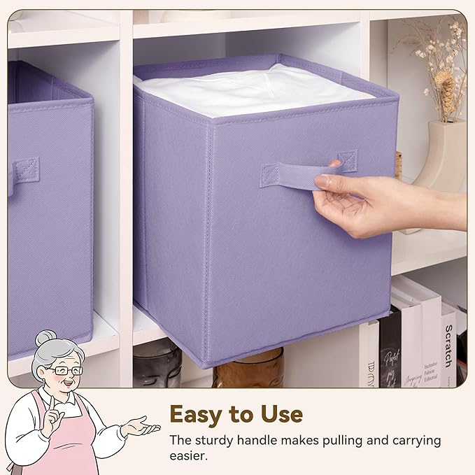 GRANNY SAYS Cube Storage Bins, 11 Inch Cube Storage Organizer, Fabric Collapsible Storage Bins, Storage Cubes for Shelves, Closet, Lavender Purple, 6-Pack