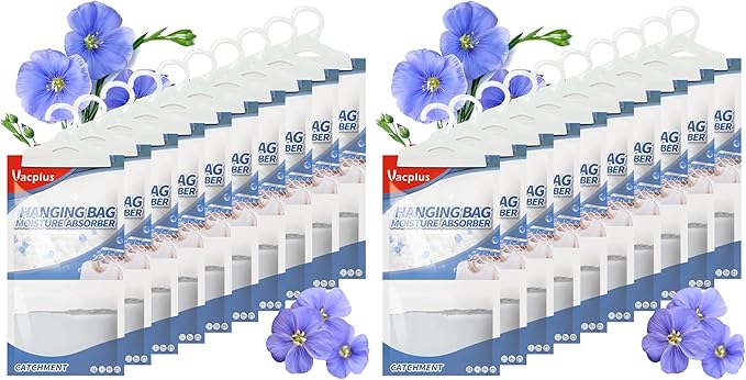 Vacplus Moisture Absorbers, Hanging Closet Dehumidifier Bags, Humidity Packs, Desiccant, Closet Dehumidifiers with Linen Fragrance, 20 Pack, 9.8 OZ