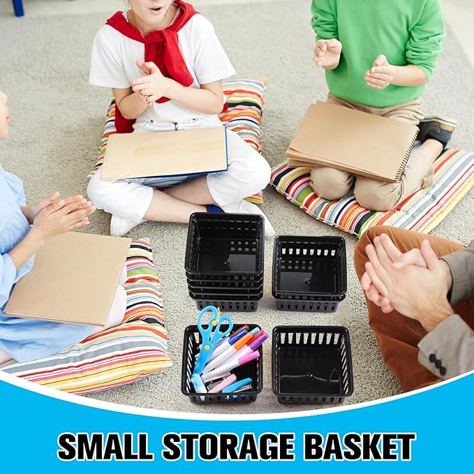 Tatuo 24 Pcs Classroom Small Plastic Baskets Bulk Storage Baskets for Organizing Crayon Pencil Containers Organizer Bins for Back to School Gift Office Desk Drawer Home, 5.31 x 5.31 x 2.44 Inch(Black)