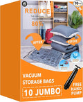 GONGSHI Vacuum Storage Bags, Space Saver Seal Bags For Clothing, Blankets, Comforters, Pillows, Clothes Storage,Travel Luggage.10 Jumbo