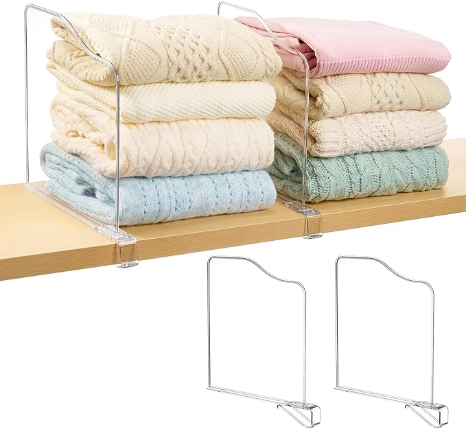Vtopmart 4 Pack 12in Height Shelf Dividers for Closet Organization, Clear Plastic Closet Shelf Dividers of Upgrade 12in for Maximizing Vertical Space Storage, Organizing Sweater, Jeans, Shirts, Bags