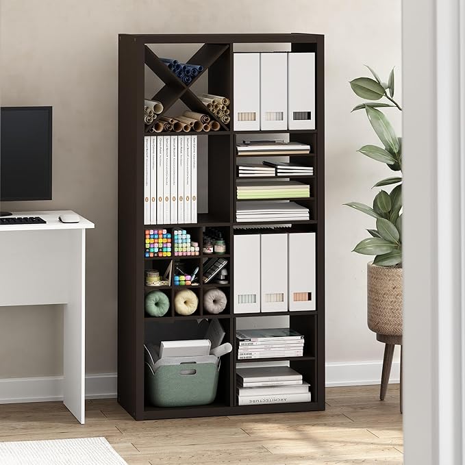 Furinno Cubicle Cube Insert, H-Shelf Cube Organizer, 2-Tier Shelf Dividers, Fits into Furinno Extra Thick Cubes, for Organizers and Storage, Black Oak (Does not fit IKEA Kallax Shelving)