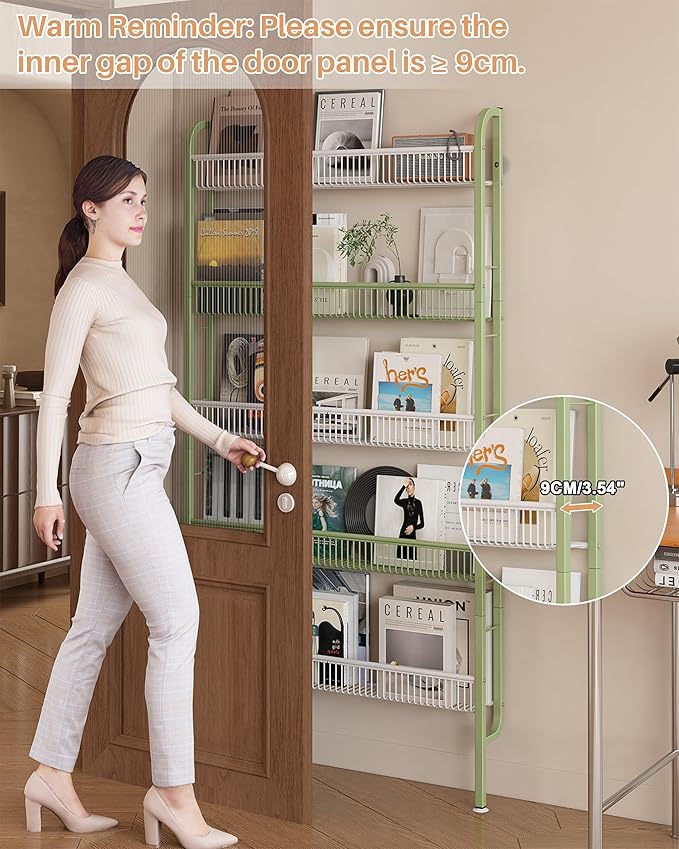 UMDONX Behind The Door Bathroom Shelf Narrow 5-Tier, Space-Saving Slim Storage Shelf Narrow Shelving Unit for Bathroom and Kitchen White+Green