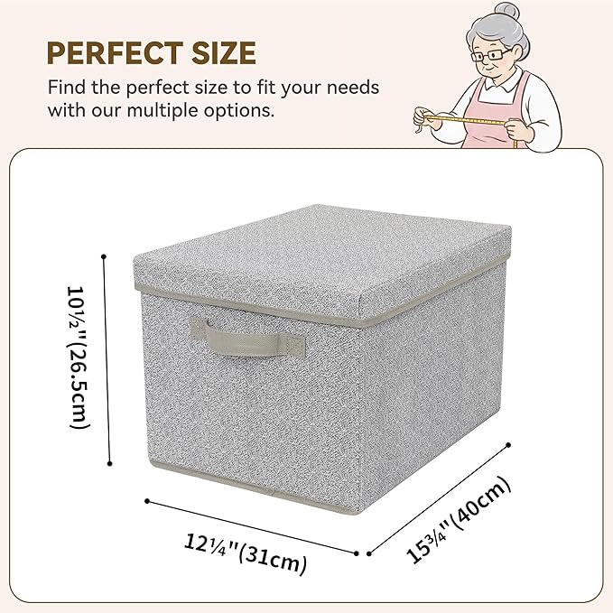 GRANNY SAYS Fabric Boxes with Lids, Storage Bins with Handles, Shelf Bins for Organizing, Extra Large Storage Boxes for Linens Clothes, Decorative Storage Containers, Gray, 3-Pack