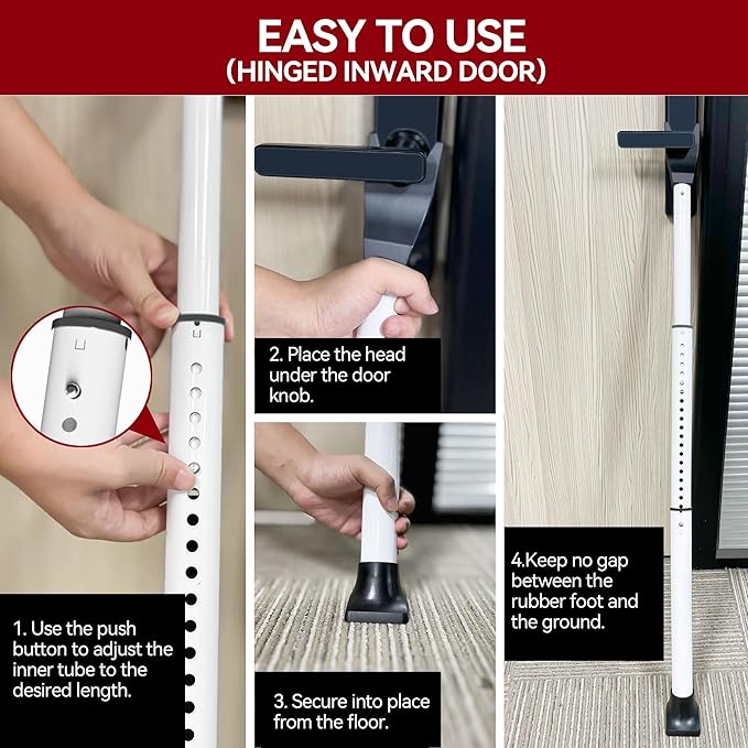 AceMining Upgraded Door Security Bar & Sliding Patio Bar, Heavy Duty Stoppers Adjustable Jammer for Home, Apartment, Travel (2 Pack,White)