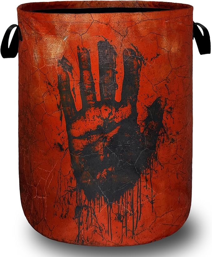 Blood Laundry Basket Foldable Blood Spatter Hand Print Laundry Hamper Oxford Cloth Funny Tote Bag Clothes Toy Storage Bucket For Bathroom/Laundry Storage/Bedroom 18.9 x 16.5 Inch