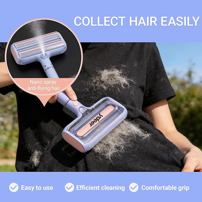 Ydeer Pet Hair Removal Tool with Water Spray & Large Fur Bin, Dual Roller Reusable Lint Remover for Couch, Carpet, Clothes and Car Seats