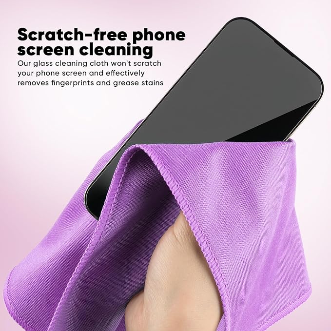 HOMEXCEL Microfiber Glass Cleaning Cloths 6 PK, Lint Free Streak Free, Reusable Microfiber Magic Cleaning Cloth for Windows, Glasses, Mirrors, Screens, Stainless Steel, and More Purple-14×16"