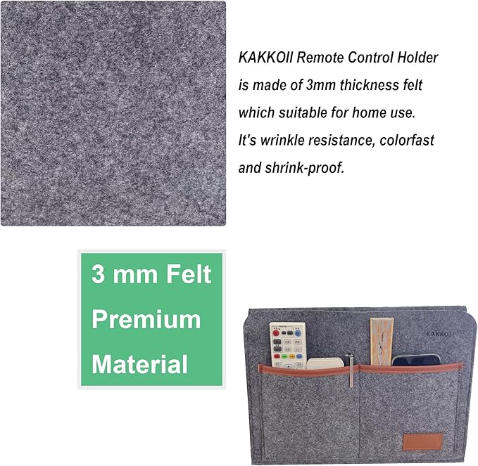 KAKKOII Bedside Caddy, Sofa Caddy, Storage Organizer Pocket for Dorm, Bedroom, 5 Pockets Felt Organizer for Magazine, Remote, Phone, Tablet, Pad, Glasses, Pen, Remote Control (Grey-Short)