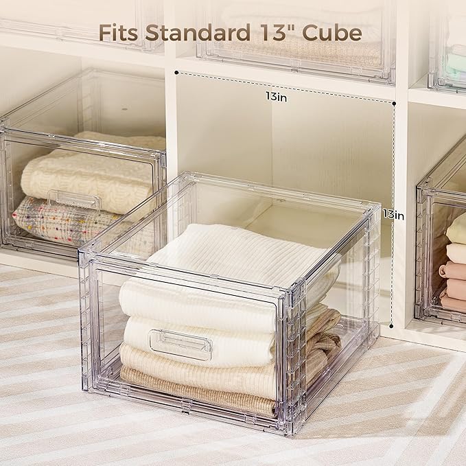 Vtopmart 6 Pack 18QT Clear Stackable Storage Drawers,Easily Assemble Closet Organizers,Plastic Storage Bins for Bathroom,Cabinet,Kitchen Pantry,Under Sink Organization(Medium)