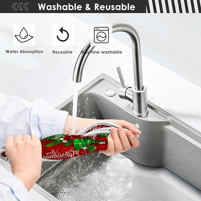 2 Pack Sink Splash Guard Merry Christmas Red Poinsettia Kitchen Faucet Absorbent Sink Mat for Faucet Kitchen Guard Drip Catcher Drying Mat for Farmhouse Barthroom Bar,L