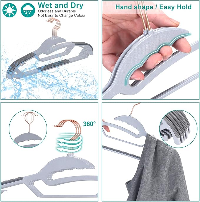 TIMMY Slim Plastic Hangers Non-Slip, 0.2in Ultra Thin Space Saving Closet Organizers, S-Shaped Design for Round Neck Shirts/Sweaters, Heavy Duty Hangers 50 Pack