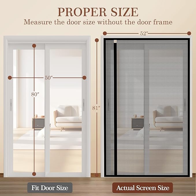 Yotache Reversible Left Right Side Opening Screen Doors with Magnets Fits Door Size 50 x 80, Magnetic Mesh for Front, Patio Sliding Door, Actual Screen Size 52" x 81" Black