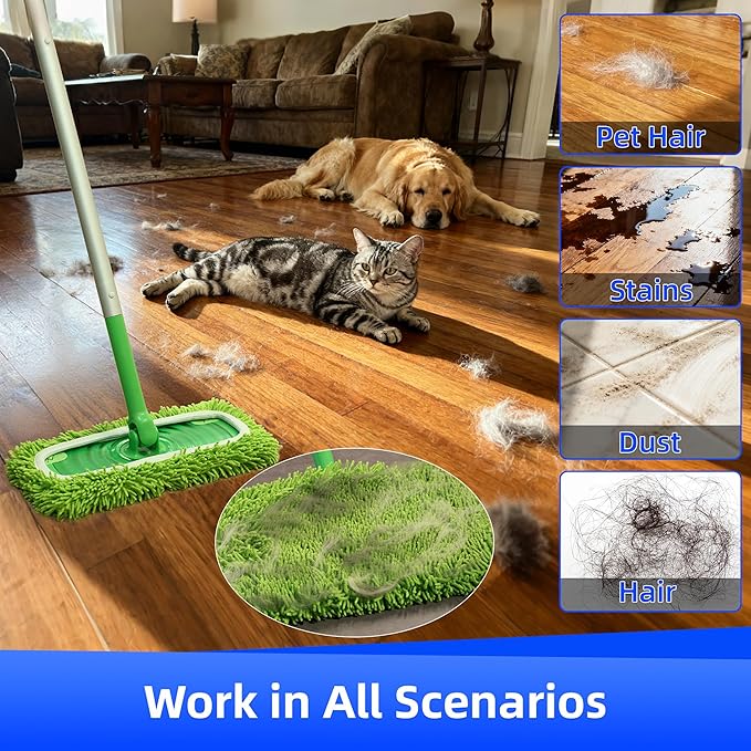 6PCS Reusable Microfiber Mop Pads Compatible with Swiffer Sweeper, Mop Replacement Wet Mopping Cloths, Washable Wet Pads Refill for Wet & Dry Surface, Hardwood Floor Cleaning