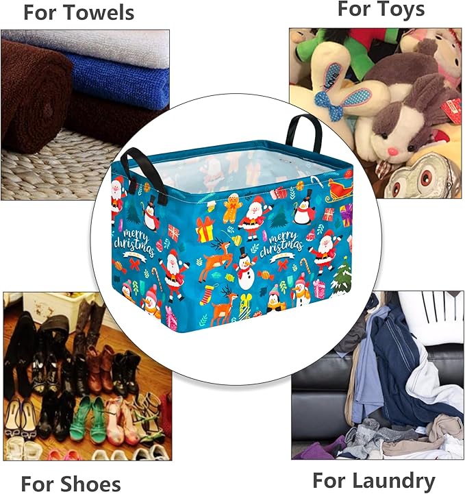 Christmas Basket for Kids Gingerbread Santa Claus Snowman Storage Baskets Collapsible Nursery Hamper Waterproof Clothes Toy Bin Book Shelf Gift Basket Cube Xmas Party Decor