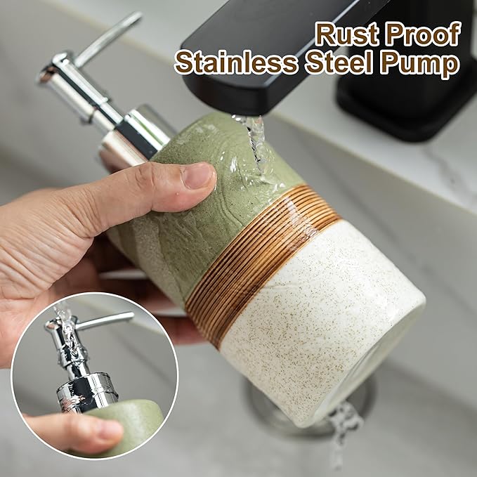 Dish Soap Dispenser for Bathroom, Hand Soap Dispenser with Stainless Steel Pump, Includes Silicone Funnel, Non-Slip Design, Matte Finish, Kitchen Decor