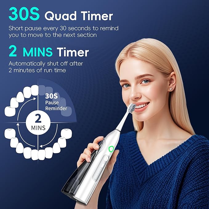 Electric Toothbrush with Water Flosser, All in One Sonic Flossing Toothbrush with 3 Modes & 5 Flossing Speeds & 4 Brush Heads, Rechargeable & Portable for Adult Teeth Cleaning,White