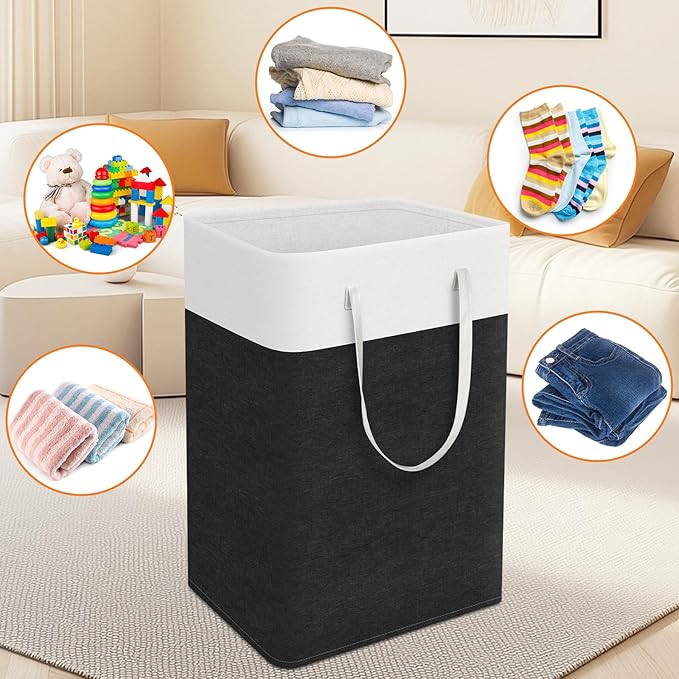 laundry basket 3-Pack, laundry hamper, Hamper with handles, collapsible laundry baskets, Waterproof dirty clothes hamper, Towel Storage for Home or Dorm, 88L-Black