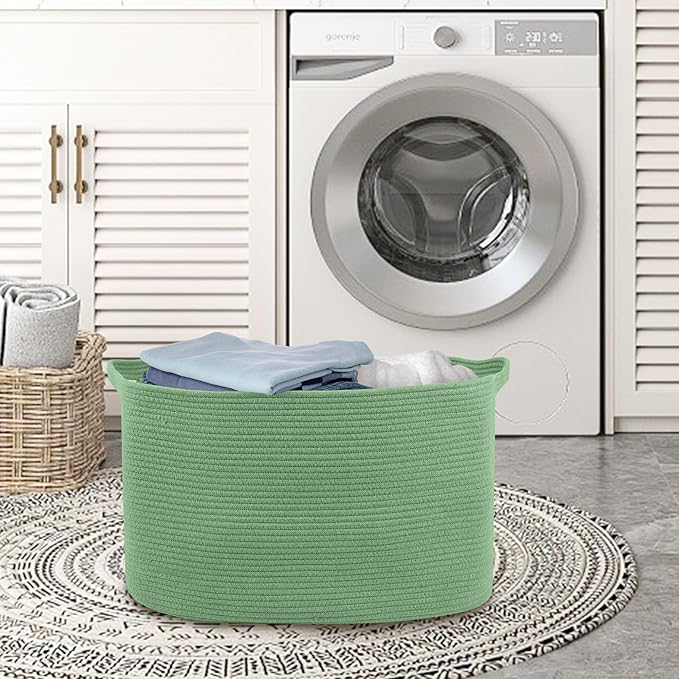 Large Green Baskets for Organizing, 23.6" x 17" x 12" Rectangle Blanket Holder Organizer, Kids Toy Storage Bins, Woven Rope Storage Basket, Green Home Decor Basket, Baby Nursery Storage