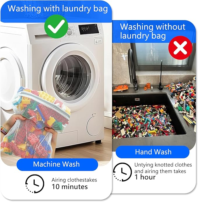 14 Pack Mesh Laundry Bags for building blocks, 2Pcs L(11.8 * 15.7in) Delicate Wash Bags for Large Building Blocks Small Plush Toys,12 Pcs M(9 * 11.8in) Laundry Bags for Micro Particle Building Blocks