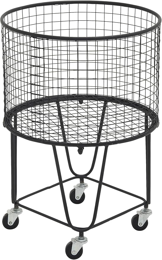 CosmoLiving by Cosmopolitan Metal Storage Cart Deep Set Rolling Mesh Laundry Basket , 18" x 18" x 24", Black