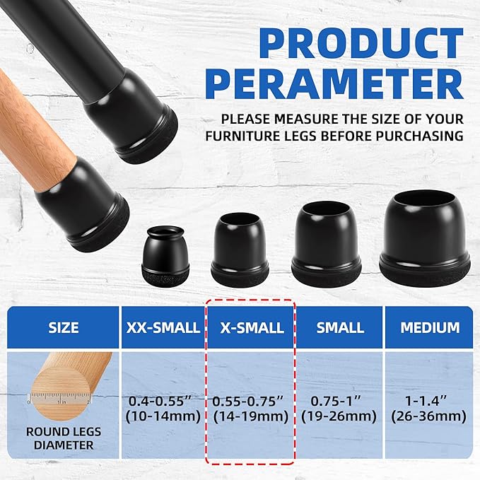 20 Pcs Black Extra Small Chair Leg Floor Protectors for Hardwood Floors, Upgraded Rubber Chair Leg Caps with Felt, Furniture Leg Feet Covers Protect Floor from Scratches Reduce Noise (Fit 0.55"-0.75")
