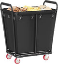 Hoctieon Large Laundry Cart with Wheels, 300L Heavy Duty Laundry Basket Organizer, Rolling Hamper Sorter for Clothes Storage, Industrial Dirty Clothes Hamper for Home & Hotel, Black