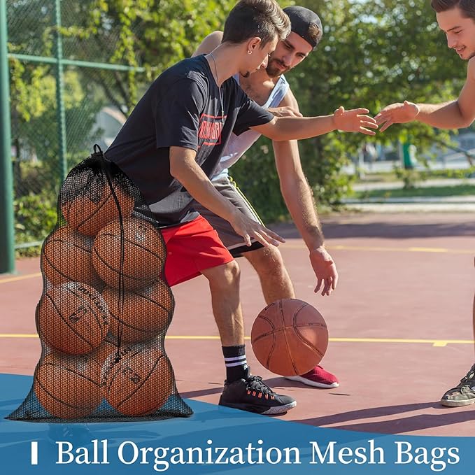 6PCS Black Mesh Bag Drawstring, 23 x 35 Inch Net Bag with Lock, Multipurpose Storage Bags for Gym, Laundry, Balls, Beach and Toys