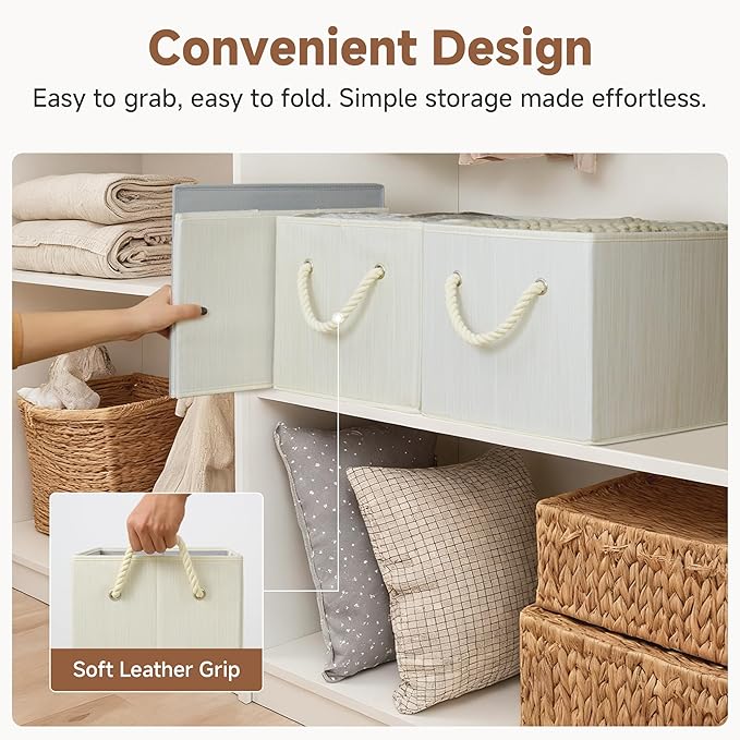 StorageWorks Collapsible Storage Bins, Closet Organizer Bins for Clothes, Fabric Shelf Baskets and Storage, Beige, White & Ivory, 3-Pack, Extra Large