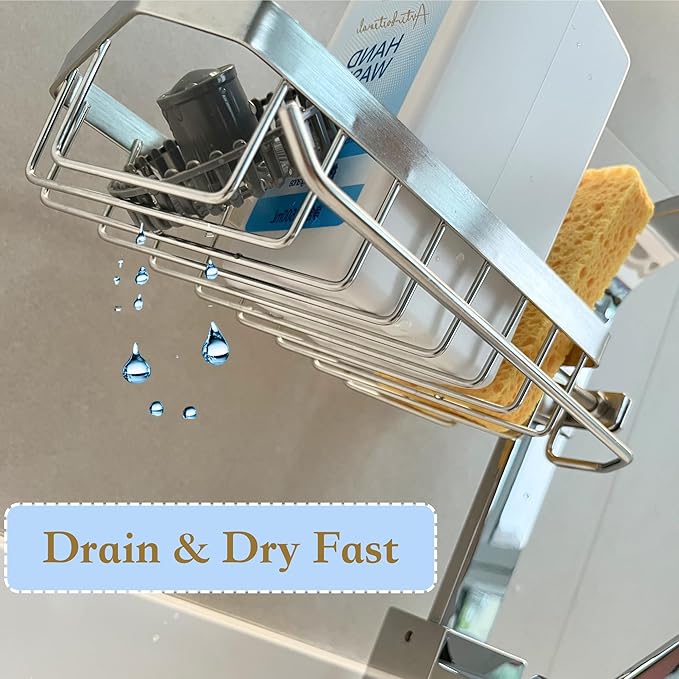 Shower Caddy, Bathroom Organizers and Storage, Kitchen Utensil Holder, Sink Accessories, Over the Sink Shelf, Kitchen Caddy Sponge Holder, Organizer for Square Faucet (SQUARE LEFT)