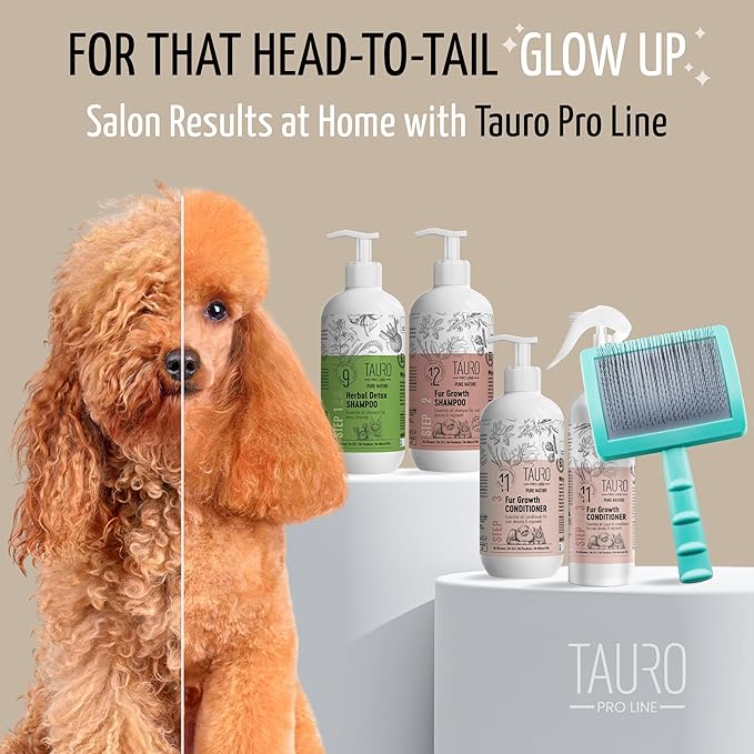 Tauro Pro Line Deshedding Slicker Brush for Dogs & Cats, Hard Pins for Undercoat Removal & Dematting, Grooming Tool for Long & Wavy Coats, Ideal for Golden Retrievers, Non-Slip, Mint, Large Size (L)