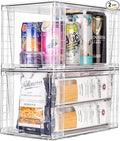 2Pack Large Stackable Kitchen Storage Drawers, Clear Foods Organizer Bins with Handles, Easily Assemble for Bathroom, Kitchen, Pantry, Cabinet, Closet(XL-Down Handle)