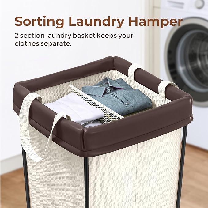 160L Laundry Basket with Wheels, 2 Section Large Rolling Laundry Hamper Bag with Wheels, Clothes Hamper Cart for Laundry, Bedroom, Bathroom and Dorm