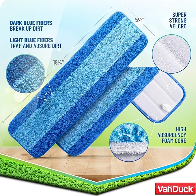 VanDuck Microfiber Cleaning Pads Compatible with Bona Mop (6 Pack) - Microfiber Mop Pads for Hardwood Floor for 18 Inch