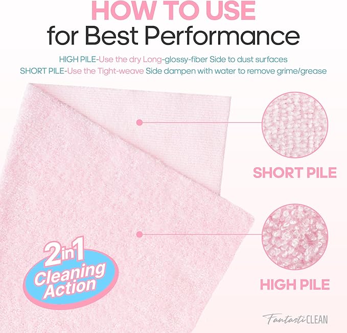 Fantasticlean XL Tear-Away Microfiber Cleaning Cloth Roll, 16'' by 16''- 36 Sheets, Thick & Large Detailing Towels, Ultra Absorbent, Lint-Free Reusable Wipes for All-Around Cleaning (Glossy Pink)