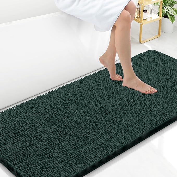 Arotive Bathroom Rugs 59x24, Extra Soft Absorbent Shaggy Chenille Bath Rugs, Machine Washable Rubber Backing Non-Slip Bath Mats for Bathroom Floor Tub and Shower, Home Decor Accessories,Blackish Green