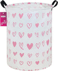 Laundry Hamper Large Canvas Fabric Lightweight Storage Basket/Toy Organizer/Dirty Clothes Collapsible Waterproof for College Dorms, Boys and Girls Bedroom,Bathroom(Pink hearts)