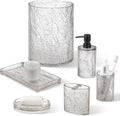Modern Luxe Bathroom Accessories Set 6 Pcs Resin Bathroom Accessory Set Soap Dispenser Toothbrush Holder Tumbler Soap Dish Tray Trash Can Easy to Clean Crackle Pattern Translucent Black