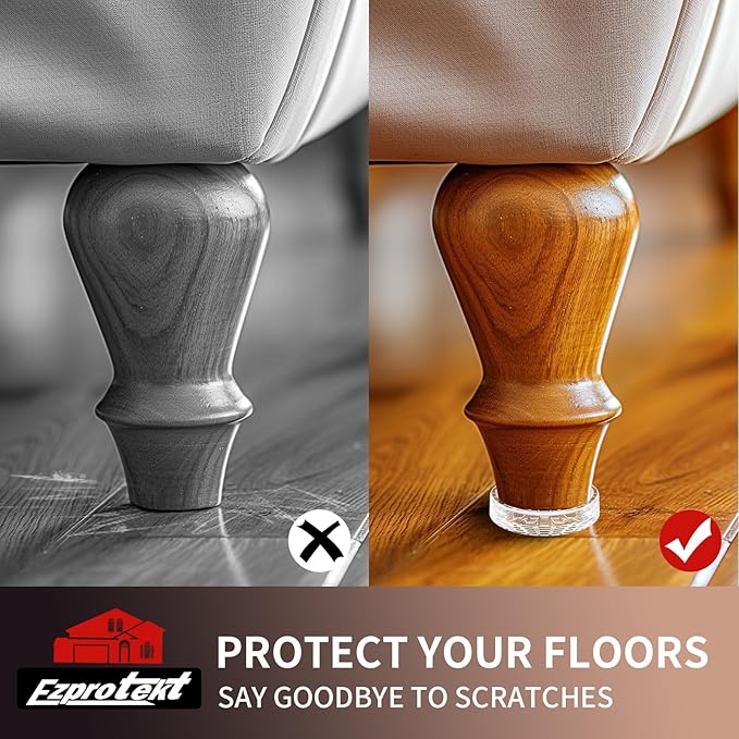 Ezprotekt Non Slip Furniture Pads, 16 Pcs 1.6" Anti Skid Rubber Caster Cups, Round Furniture Coasters for Hardwoods Floors, Anti-Slip Furniture Grippers, Furniture Stoppers to Prevent Sliding (Clear)